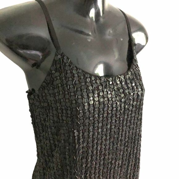 JAYE.E black matte sequin shift dress scoop neck - Picture 2 of 8